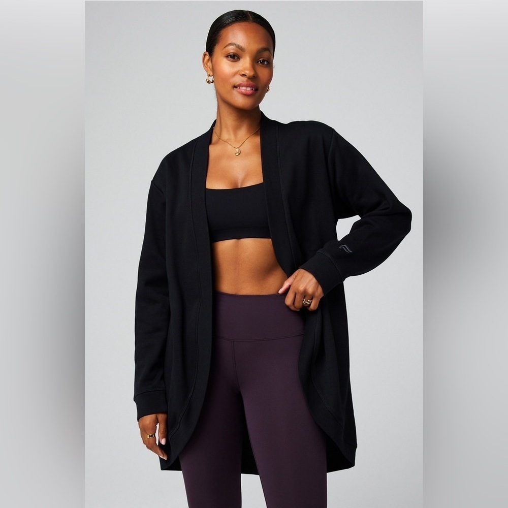 Fabletics Black Cozy Fleece Cardigan Sz XL
